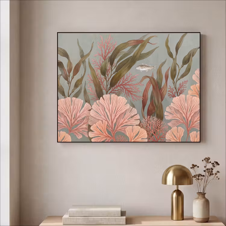 Onderwater - Planten - Vis - Vintage - Groen Textielframe zwart klein -sfeer2