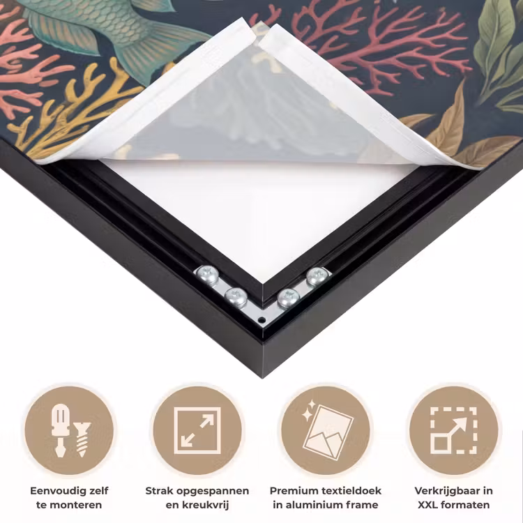 Onderwaterwereld - Vissen - Koraal - Illustratie - Kleurrijk Textielframe zwart klein -USP_feed_closeupNL