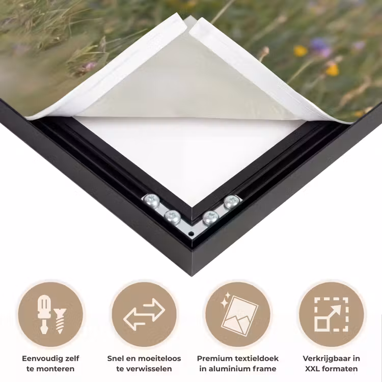 Ooienvaar - Bloemen - Weide - Kleurrijk Textielframe zwart klein -USP_closeupNL