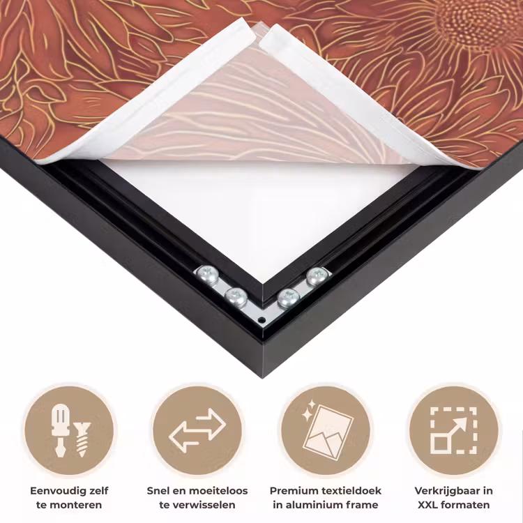 Oosters - Bloemen - Terracotta Textielframe zwart klein 947 -USP_closeupNL