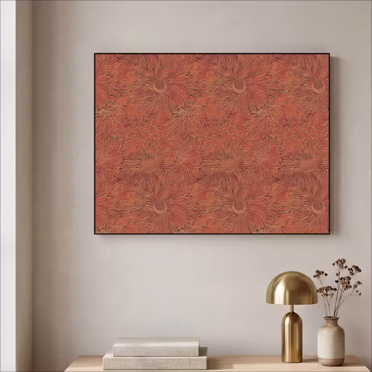 Oosters - Bloemen - Terracotta Textielframe zwart klein 947 -sfeer2