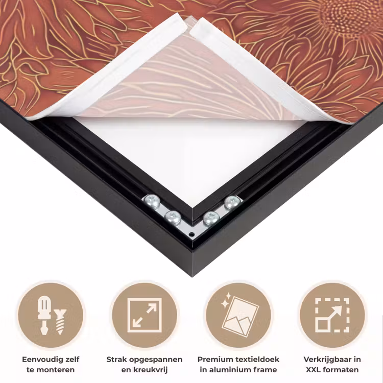 Oosters - Bloemen - Terracotta Textielframe zwart klein 947 -USP_feed_closeupNL