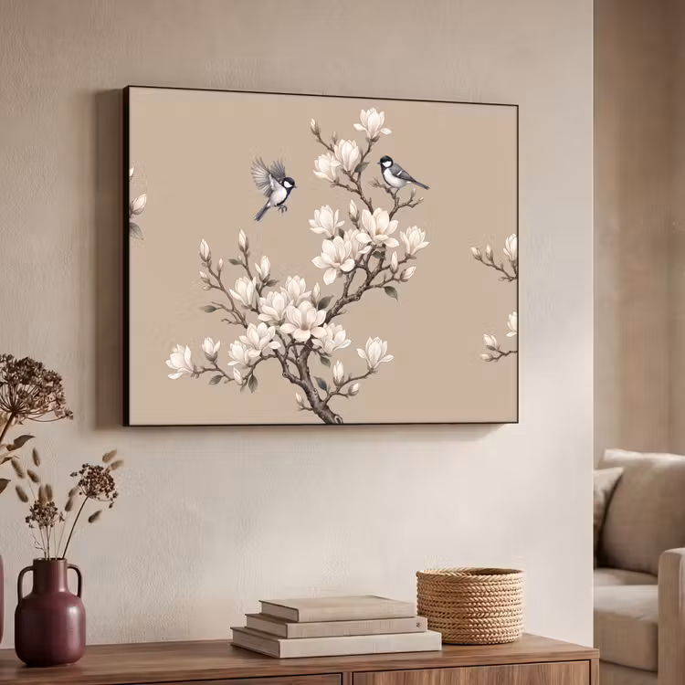 Oosters - Vogels - Beige Textielframe zwart klein -sfeer3