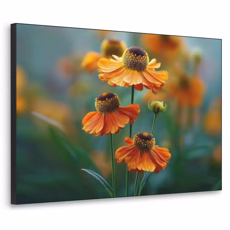 Oranje bloemen - Levendig - Wazige achtergrond Textielframe - compleet frame klein -3d