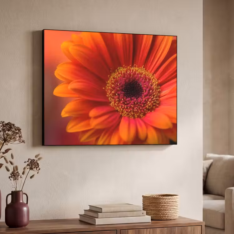 Oranje - Gerbera - Intens Textielframe - compleet frame klein -sfeer3