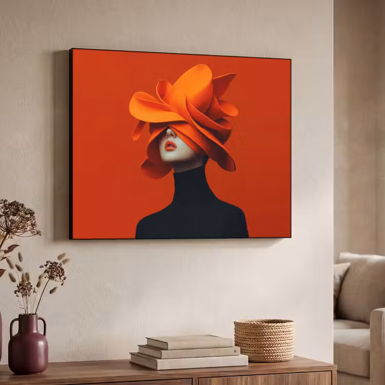 Oranje - Hoed - Vrouw Textielframe zwart klein -sfeer3