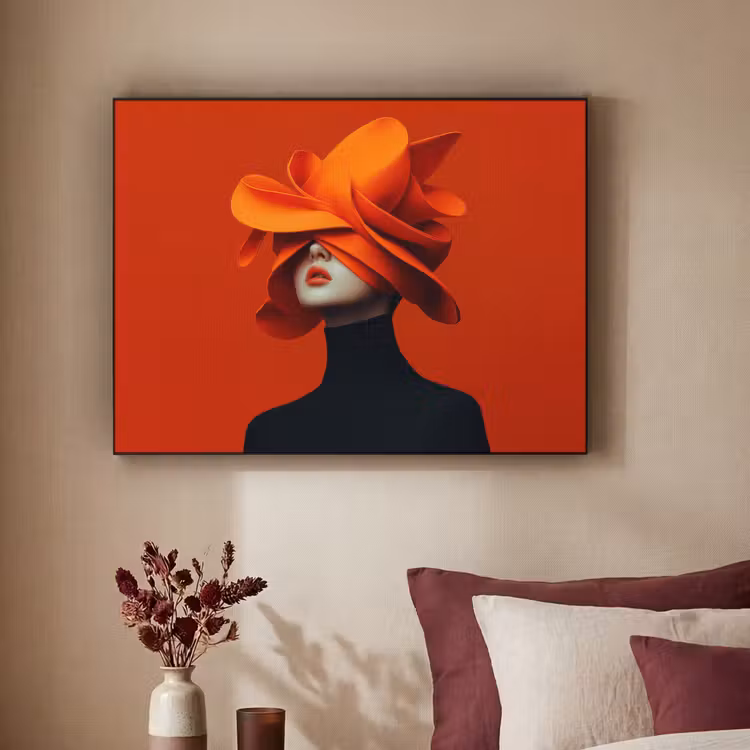 Oranje - Hoed - Vrouw Textielframe - compleet frame klein -sfeer1