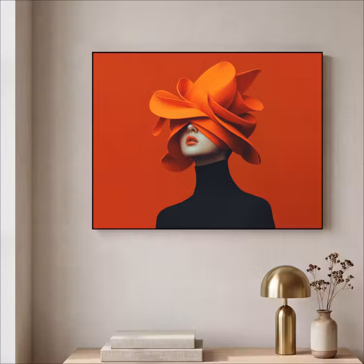 Oranje - Hoed - Vrouw Textielframe zwart klein -sfeer2