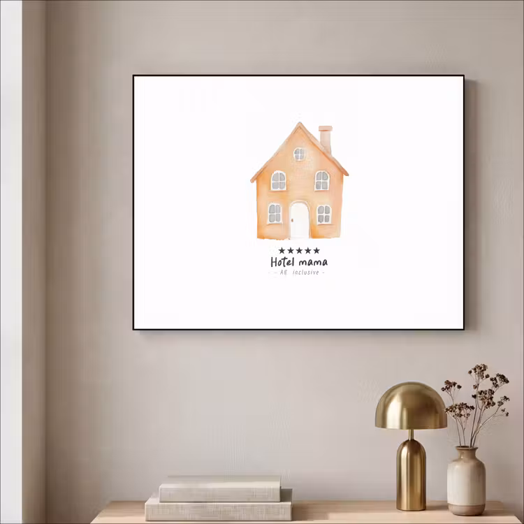 Oranje - Huisje - Quote - Hotel Textielframe zwart klein -sfeer2