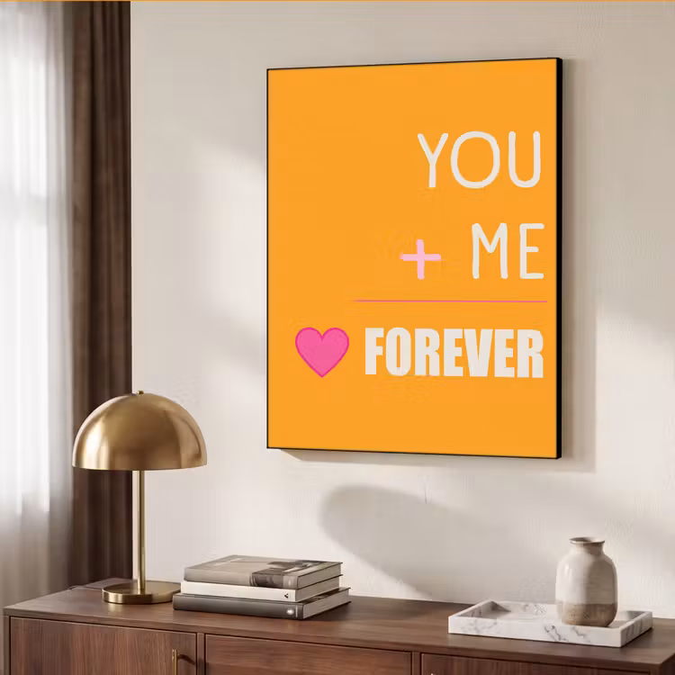Oranje - Love - Valentijn Textielframe zwart klein -sfeer3
