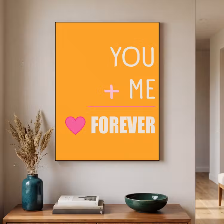 Oranje - Love - Valentijn Textielframe zwart klein -sfeer1