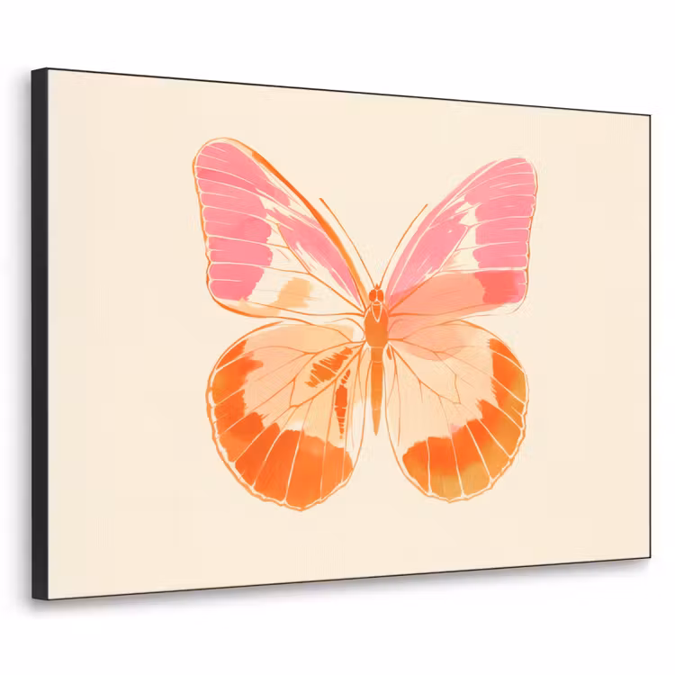 Oranje - Vlinder - Minimalistisch Textielframe - compleet frame klein -3d