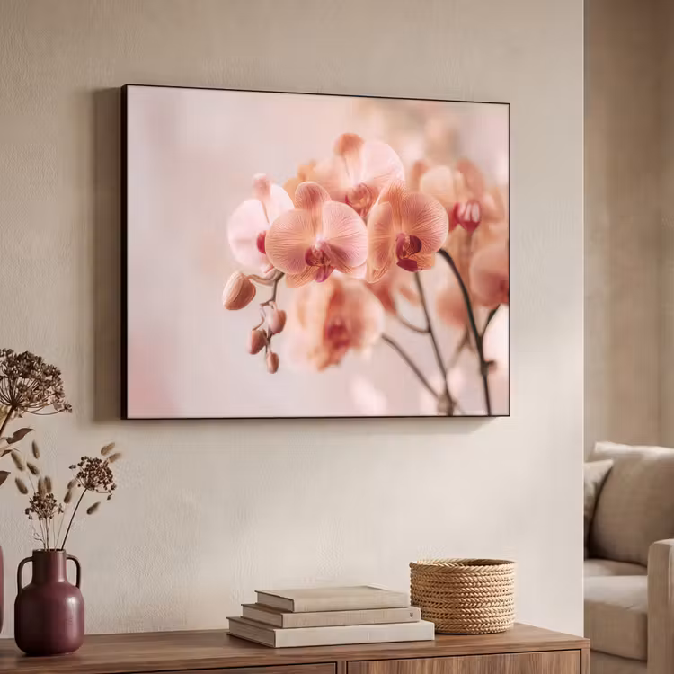 Orchidee - Bloemen - Roze - Bloemblaadjes Textielframe zwart klein -sfeer3