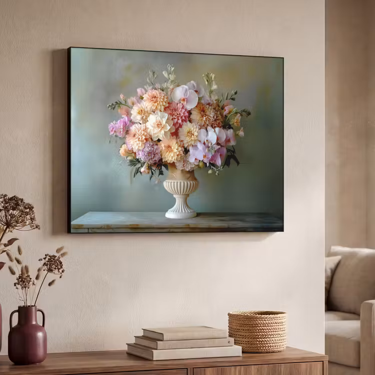 Orchidee - Boeket - Vaas - Bloemen Textielframe zwart klein -sfeer3