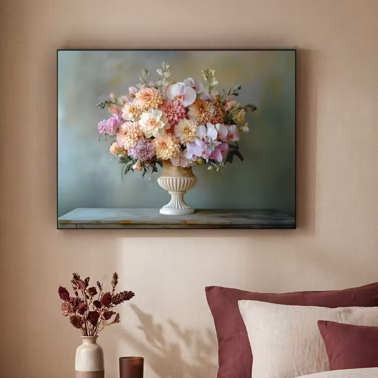 Orchidee - Boeket - Vaas - Bloemen Textielframe zwart klein -sfeer1