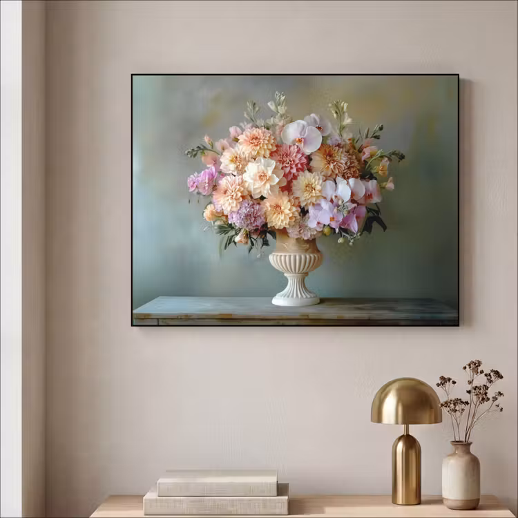 Orchidee - Boeket - Vaas - Bloemen Textielframe - compleet frame klein -sfeer2
