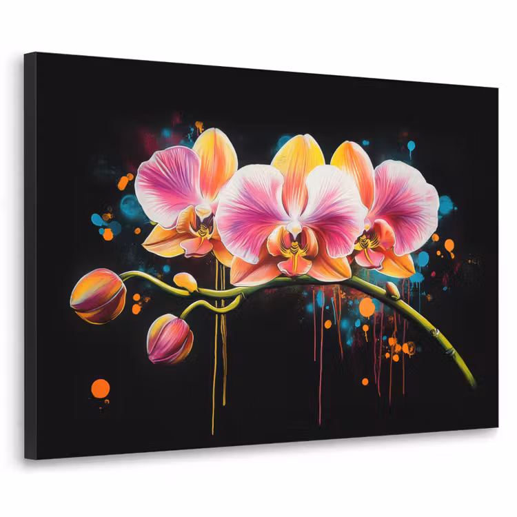 Orchidee - Graffiti - Kleurrijk - Bloemen - Abstract Textielframe zwart klein -3d