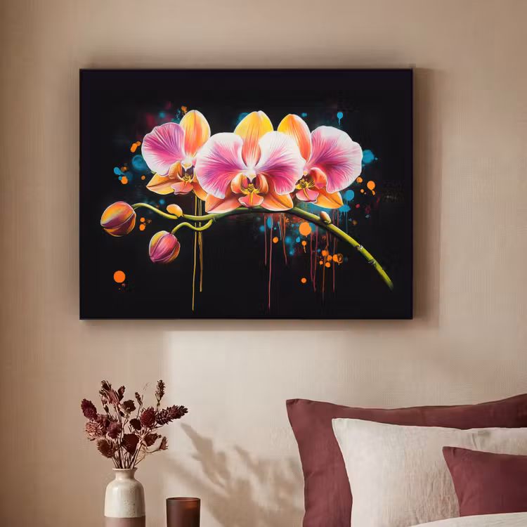 Orchidee - Graffiti - Kleurrijk - Bloemen - Abstract Textielframe zwart klein -sfeer1