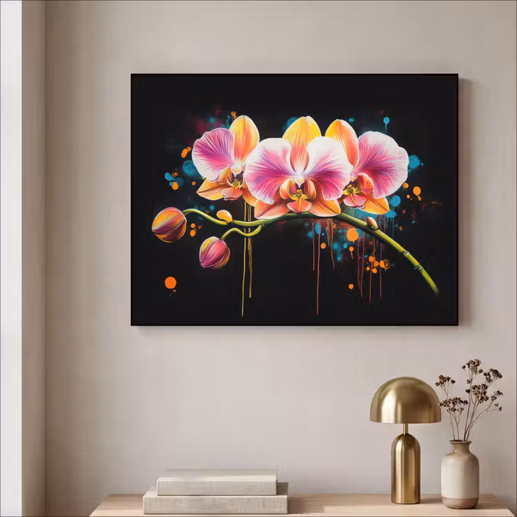 Orchidee - Graffiti - Kleurrijk - Bloemen - Abstract Textielframe - compleet frame klein -sfeer2