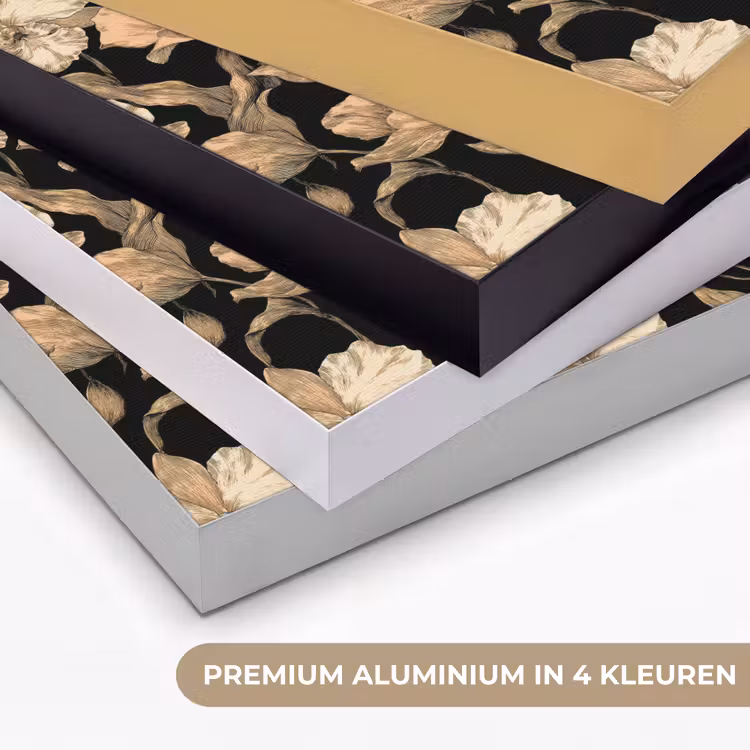 Orchideeën - Lijntekening - Patroon - Beige - Zwart Textielframe zwart klein 947 -USP_kleurenNL