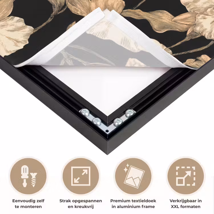 Orchideeën - Lijntekening - Patroon - Beige - Zwart Textielframe zwart klein 947 -USP_feed_closeupNL