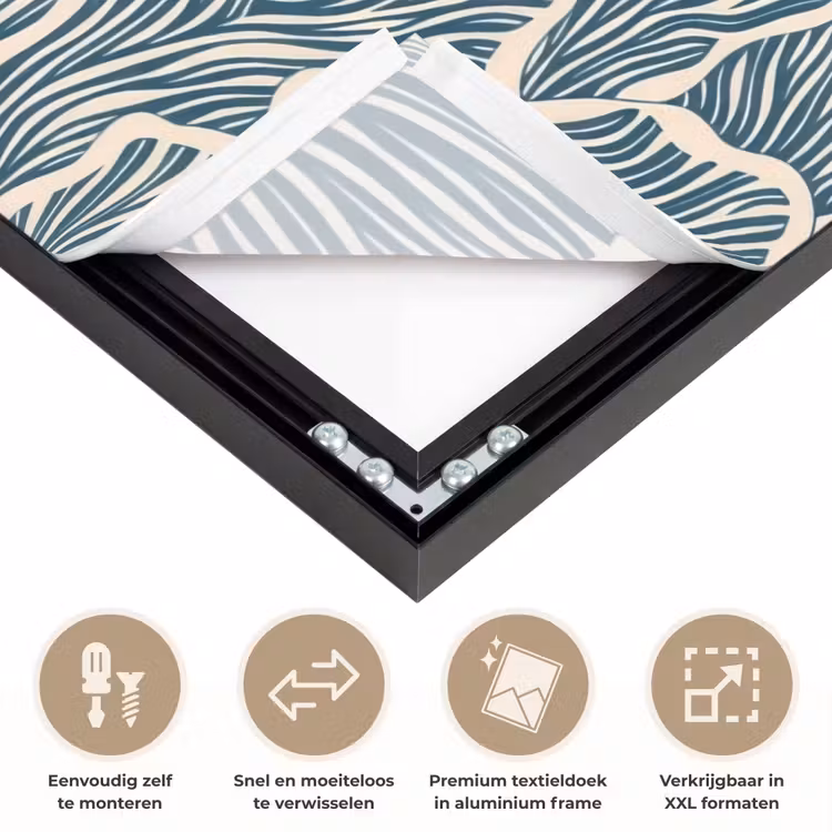 Organisch - Blauw - Crème - Schelpen Textielframe zwart klein 947 -USP_closeupNL