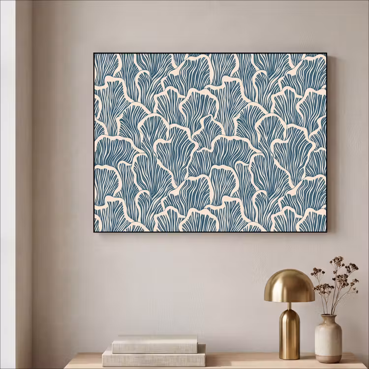 Organisch - Blauw - Crème - Schelpen Textielframe zwart klein 947 -sfeer2