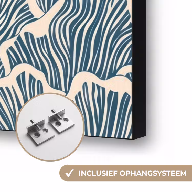 Organisch - Blauw - Crème - Schelpen Textielframe zwart klein 947 -USP_ophangsysteemNL