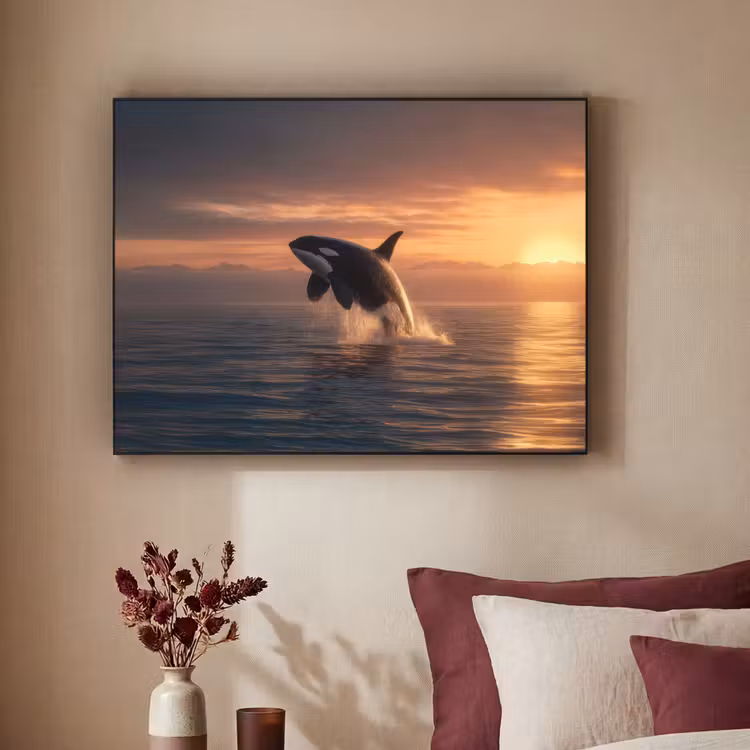 Orka - Zee - Zonsondergang Textielframe zwart klein -sfeer1