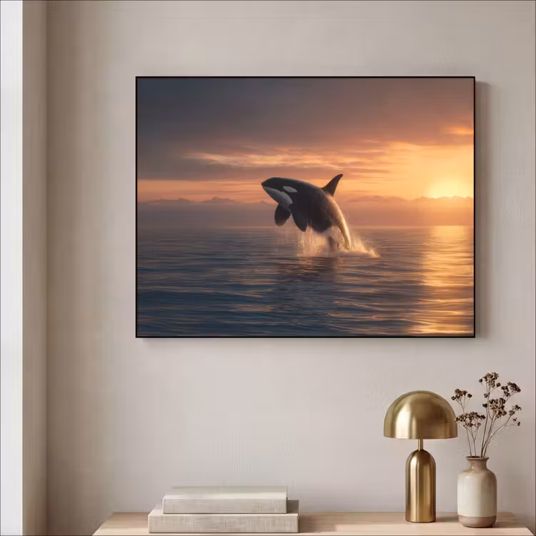 Orka - Zee - Zonsondergang Textielframe zwart klein -sfeer2