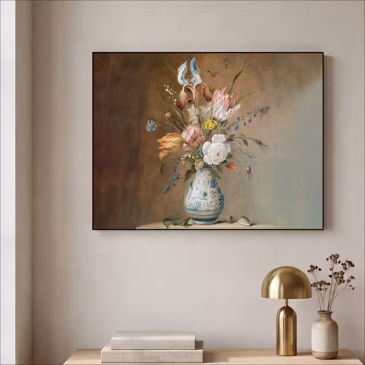 Oude meesters - Bloemen - Balthasar van der Ast Textielframe zwart klein -sfeer2