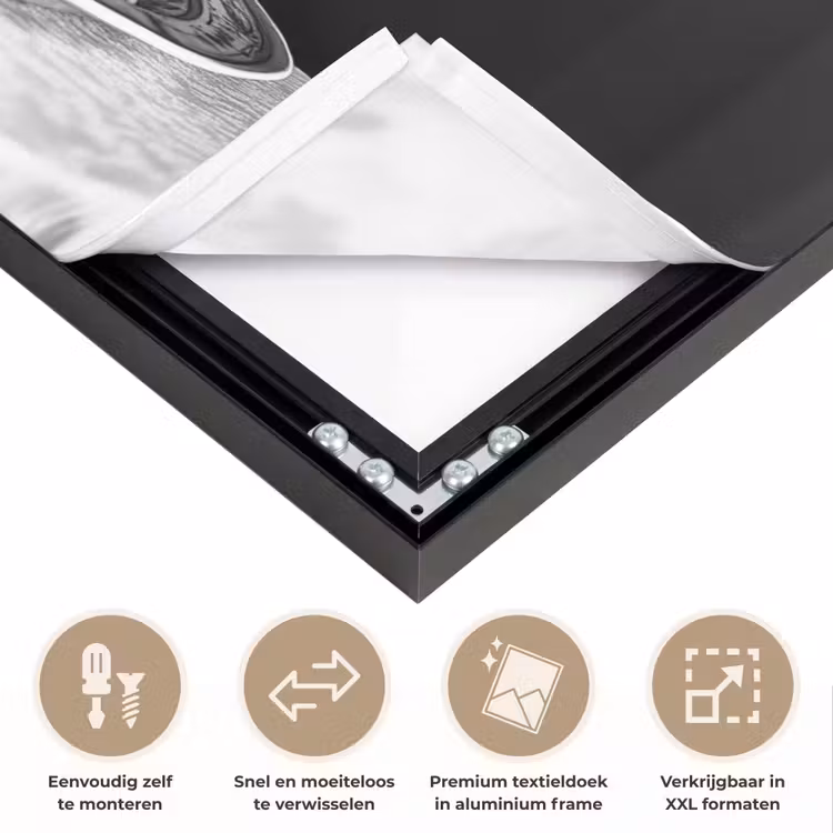 Paard - Bord - Pasta - Tafelkleed - Zwart Wit - Dieren Textielframe zwart klein -USP_closeupNL