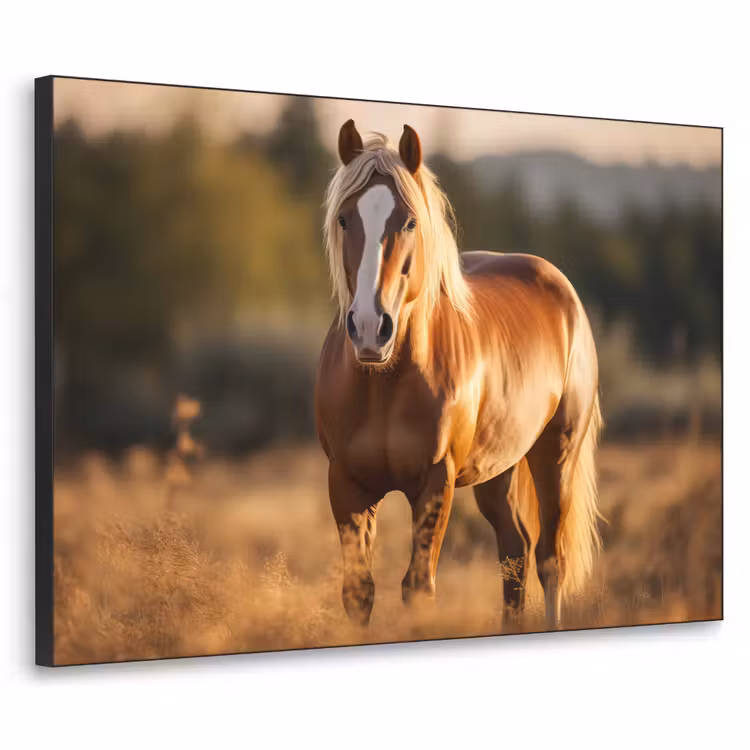 Paard - Bruin - Natuur - Weiland - Dier Textielframe zwart klein -3d