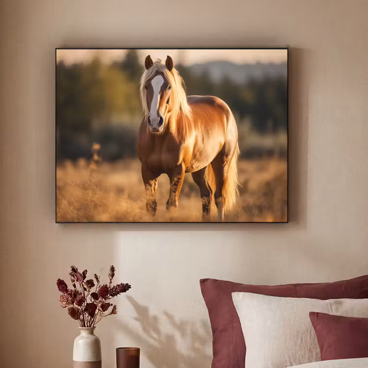 Paard - Bruin - Natuur - Weiland - Dier Textielframe zwart klein -sfeer1
