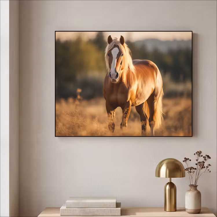 Paard - Bruin - Natuur - Weiland - Dier Textielframe zwart klein -sfeer2