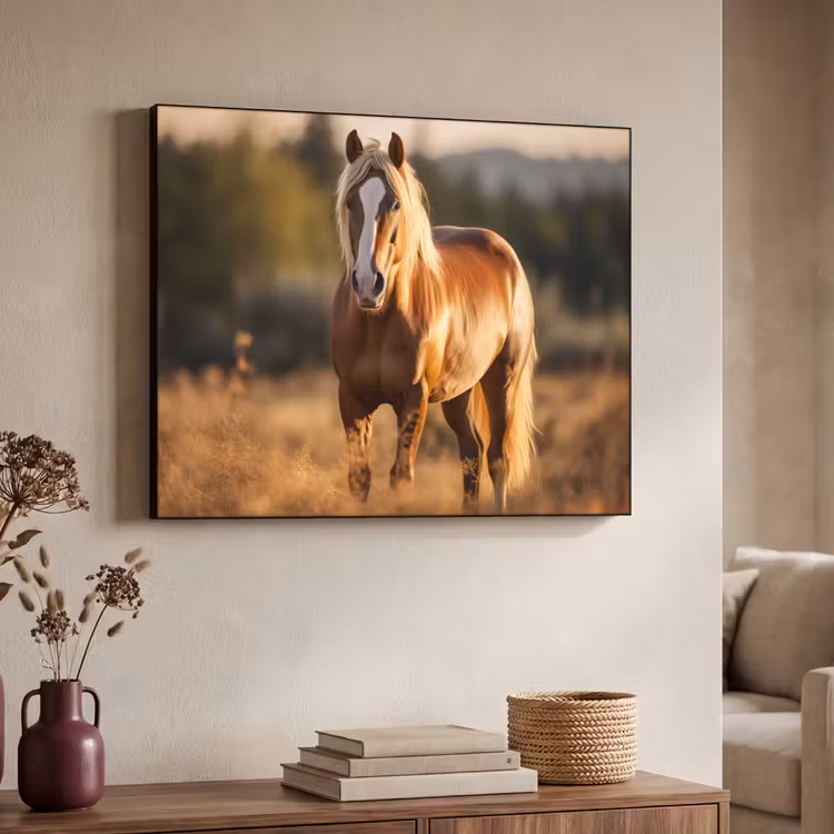 Paard - Bruin - Natuur - Weiland - Dier Textielframe zwart klein -sfeer3