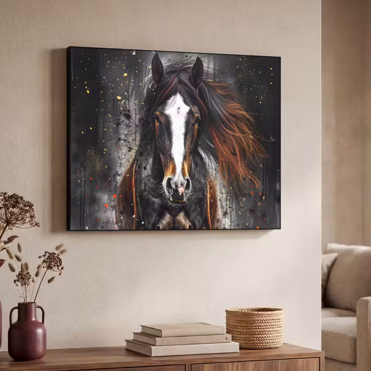 Paard - Dieren - Zwart - Luxe - Modern Textielframe zwart klein -sfeer3