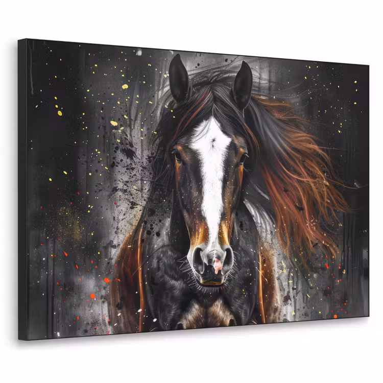 Paard - Dieren - Zwart - Luxe - Modern Textielframe zwart klein -3d