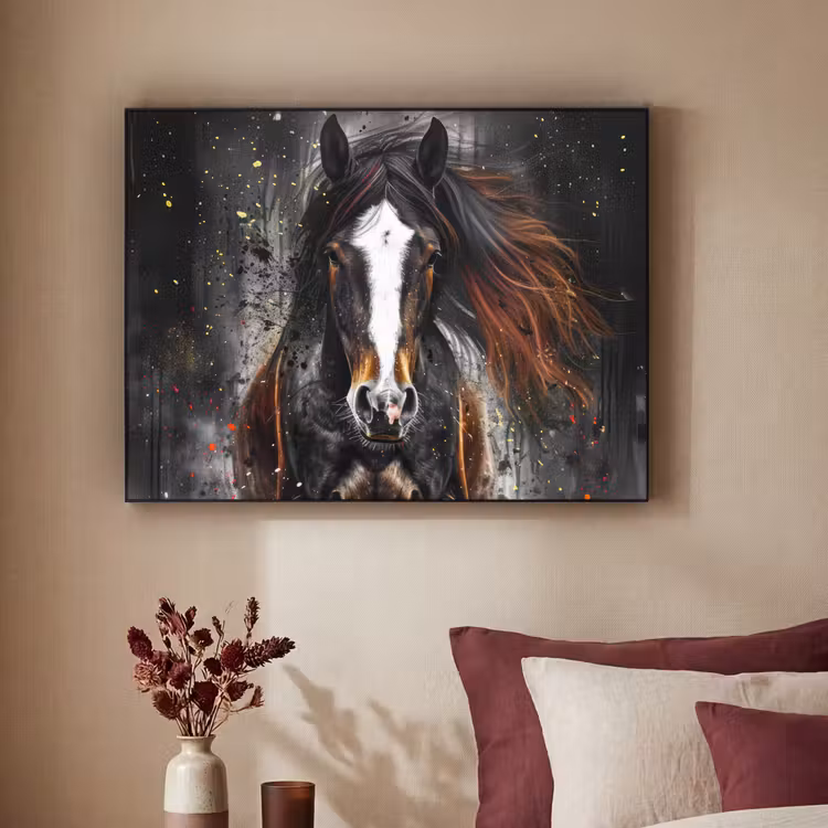Paard - Dieren - Zwart - Luxe - Modern Textielframe - compleet frame klein -sfeer1