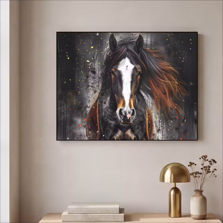 Paard - Dieren - Zwart - Luxe - Modern Textielframe - compleet frame klein -sfeer2