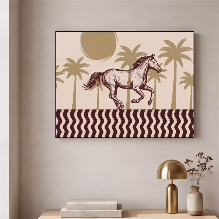Paard - Galopperend - Woestijn - Illustratie Textielframe zwart klein -sfeer2