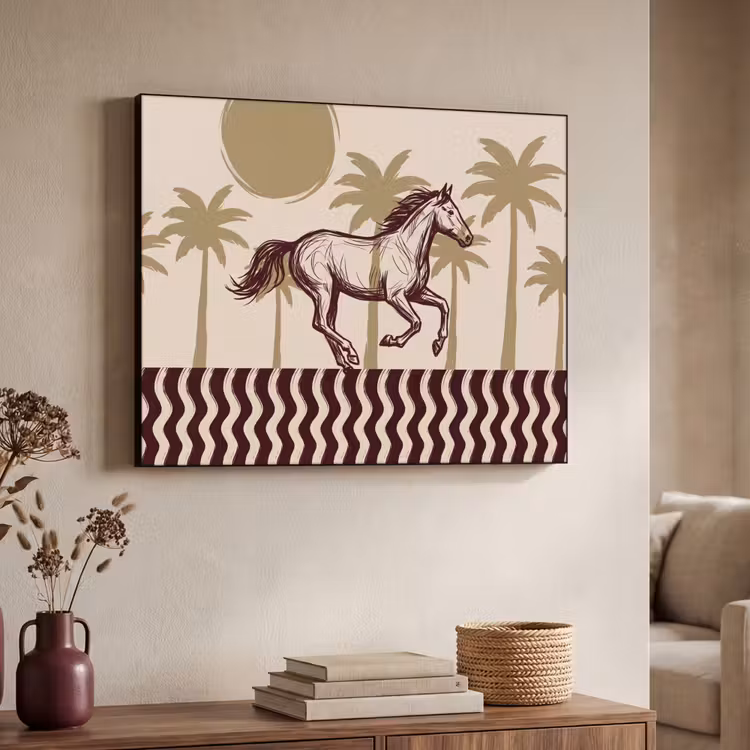 Paard - Galopperend - Woestijn - Illustratie Textielframe zwart klein -sfeer3