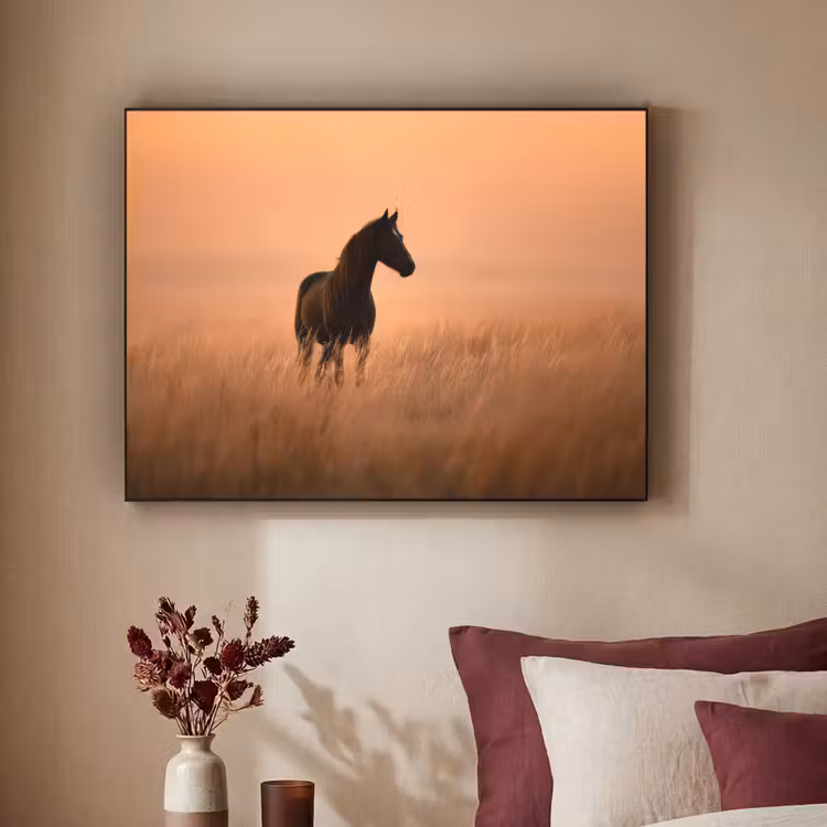 Paard - Grasveld - Zonsondergang Textielframe - compleet frame klein -sfeer1