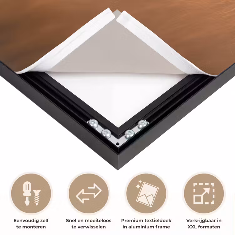 Paard - Grasveld - Zonsondergang Textielframe zwart klein -USP_closeupNL