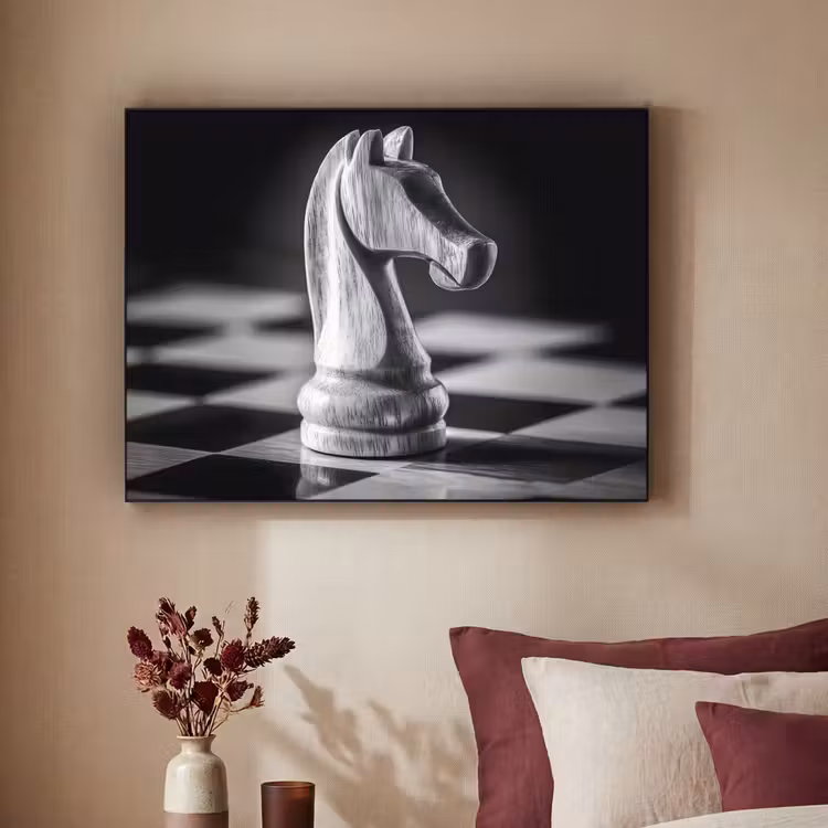Paard - Hout - Schaalbord - Zwart Textielframe - compleet frame klein -sfeer1