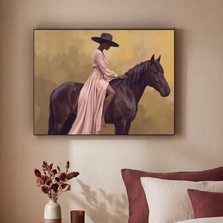 Paard - Klassiek - Oker Textielframe zwart klein -sfeer1