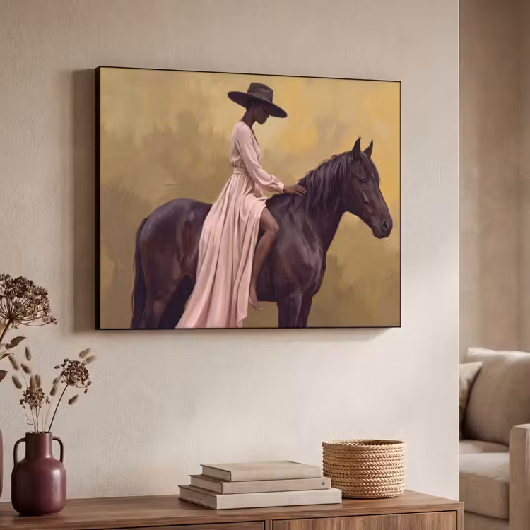 Paard - Klassiek - Oker Textielframe zwart klein -sfeer3