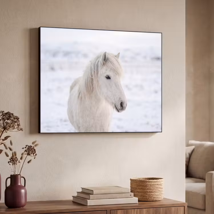 Paard - Kop - Winter - Dieren - Wit Textielframe zwart klein -sfeer3