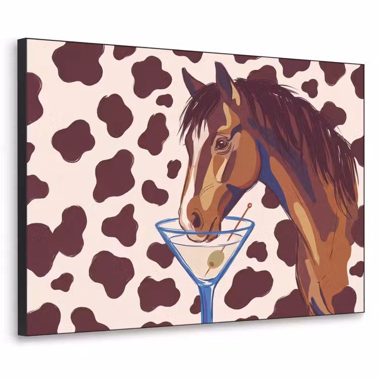 Paard - Martini - Dieren - Abstract - Bruin Textielframe zwart klein -3d