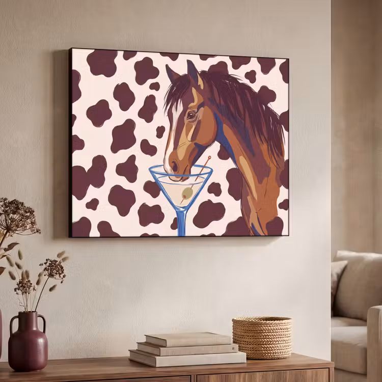 Paard - Martini - Dieren - Abstract - Bruin Textielframe zwart klein -sfeer3